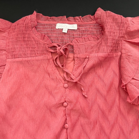 Lapis & Lillies Pink top Sz XL Ruffled Peasant Crinkled Front , Lined, T… - Picture 3 of 9